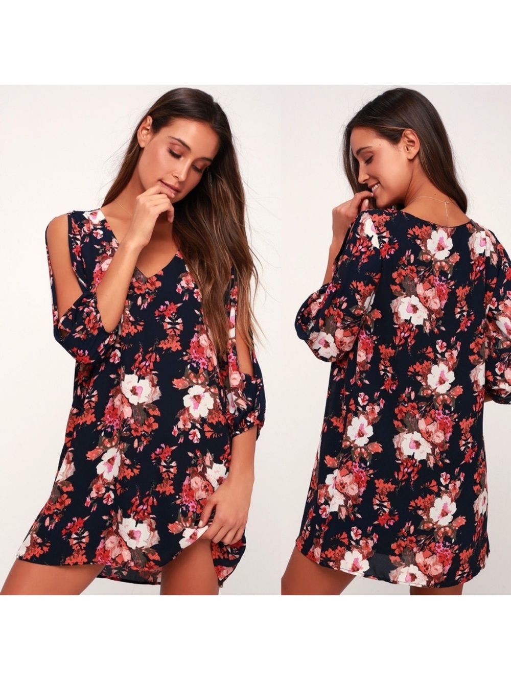 Lulus Shifting Dears Navy Blue Floral Print Dress NWT